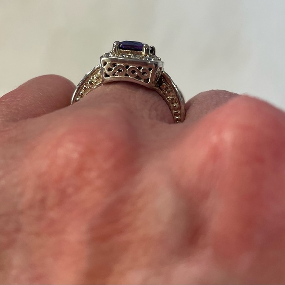Elegant Purple Gemstone Ring with Silver Accents, Size 6. Rhodium Plated. - Picture 3 of 4